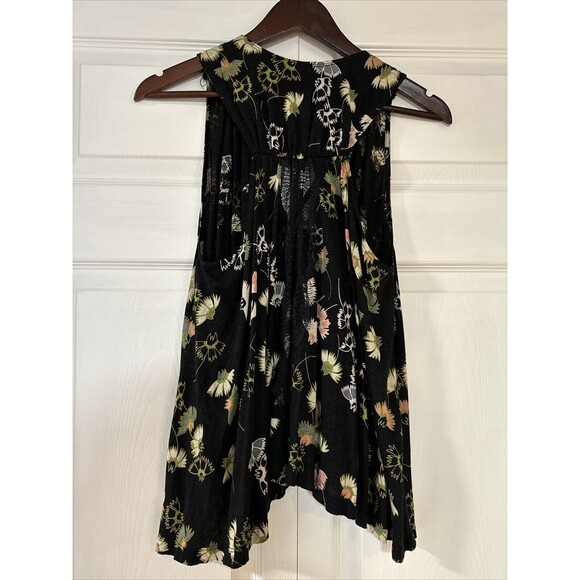 Free People Shirt Womens XS Black Floral Tank Top Flowy Boho Open Back Lace - Picture 2 of 7